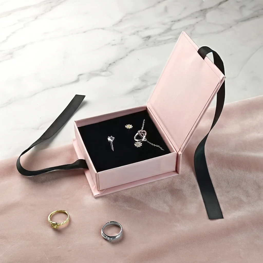 Jewelry Packaging Box, Ribbon Flip Box, Jewelry Gift Storage Box, For Earrings Rings Necklaces Bracelets Pendants