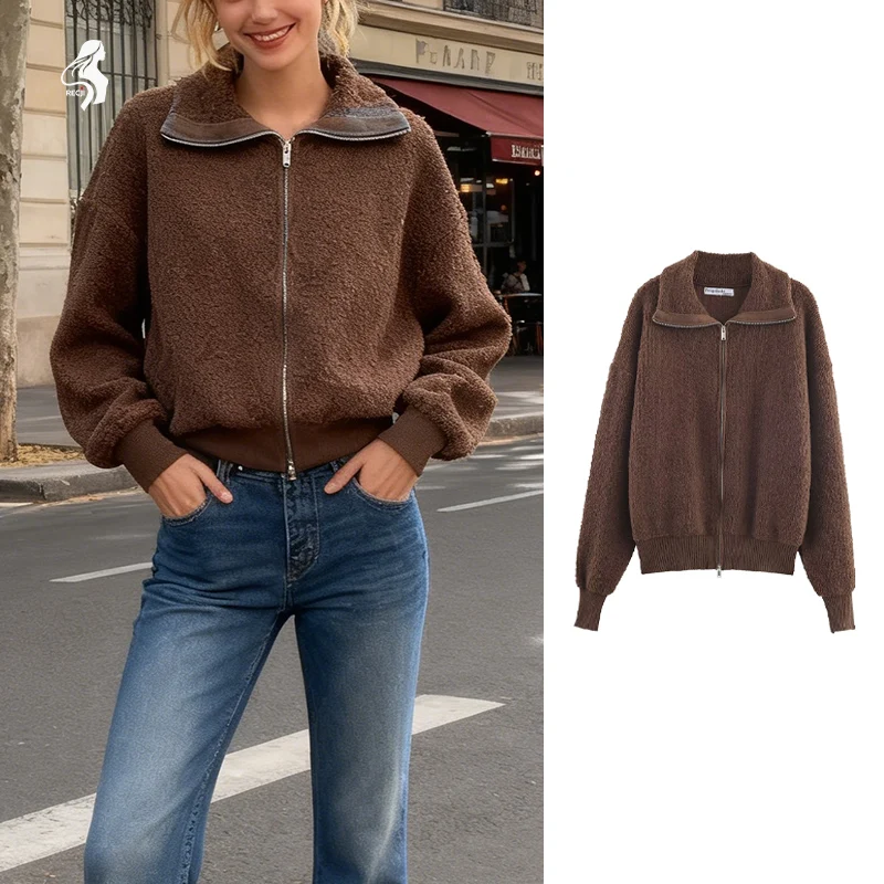 

Womens Circle Pilot Jacket Lapel Zipper Soft Texture Warm Pilot Jacket Suitable For Workplace And Casual Wear Trafizaran