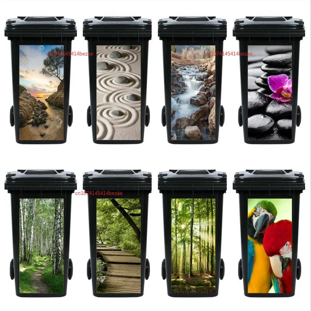 3D Natural Scenery Outdoor Trash Can Sticker Waterproof Removable Mural DIY Trash Can Lid Decal Home Decor Sticker