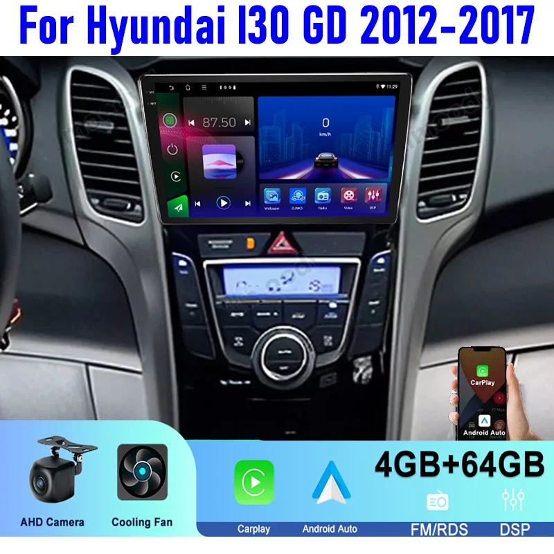 

9" For Hyundai I30 GD 2012-2017 Car Stereo Radio Head Unit Wireless Carplay Android13 Auto Intelligent System GPS 4+64GB WIFI BT