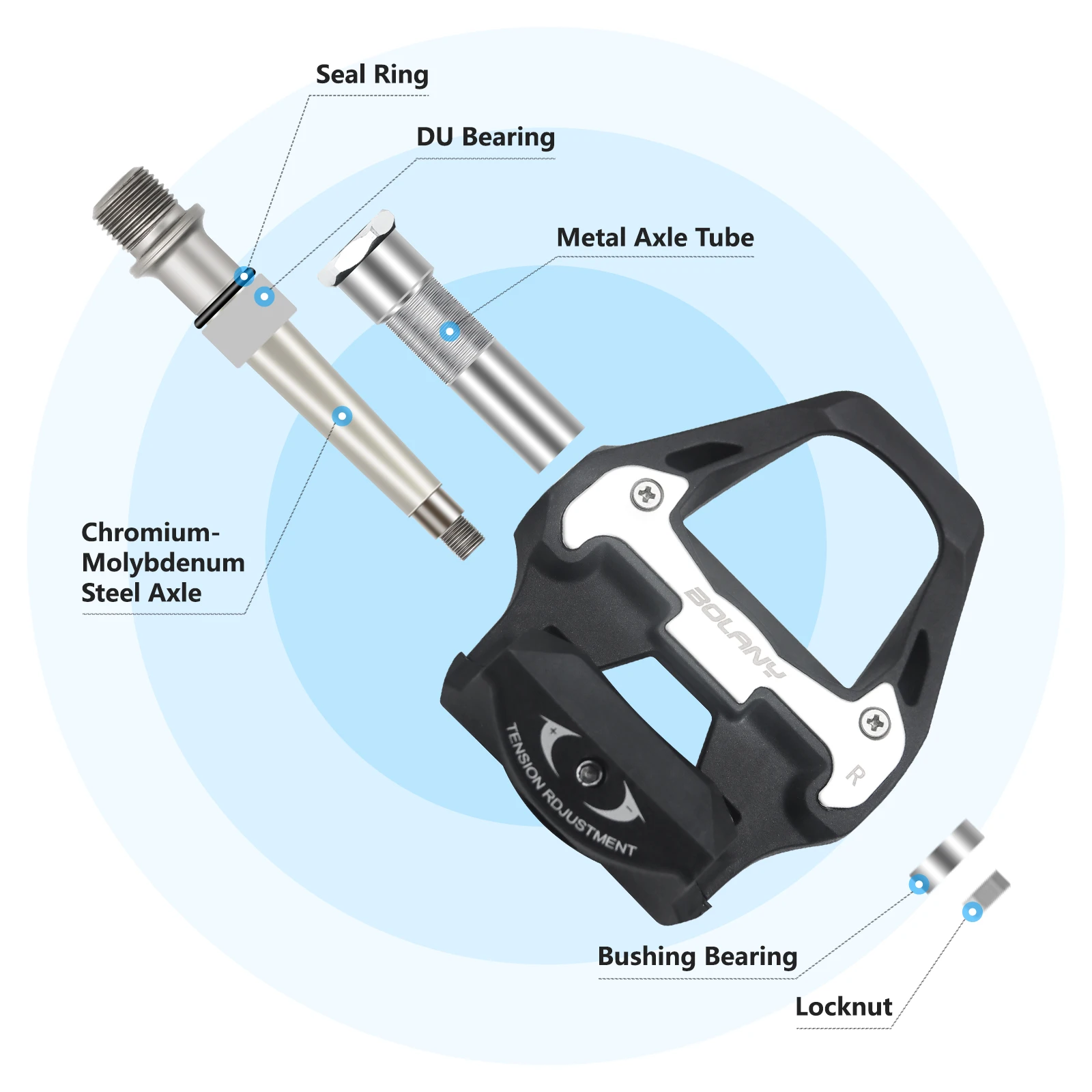 BOLANY Road Bike Pedal Nylon Bicycle Locking Pedals Cycling Bearing Cleats Clipless Pedal With Locking Plate Road Bike Supplies