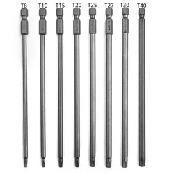 Puntas de destornillador Torx magnéticas, puntas de seguridad T8, T10, T15, T20, T25, T27, T30, T40, juego de brocas profesionales de 150mm, 1 unidad