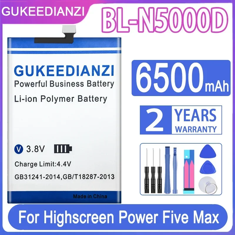 

GUKEEDIANZI 6500 мАч BL-N5000D Сменный аккумулятор для мобильного телефона для Highscreen Power Five Max аккумуляторы + бесплатные инструменты