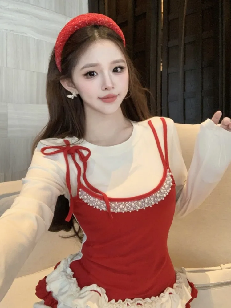 

Ballet Style Sweet Lace Hem Long Sleeve T-Shirt Base Layer Shirt to Be Worn under Top Trending This Year Ultra Popular