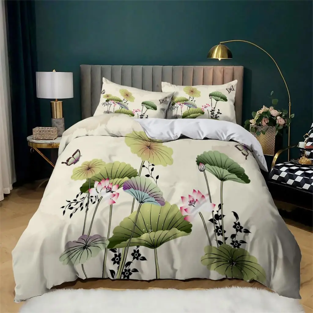 

Lotus Duvet Cover Set, Sun Pattern Mandala Culture Print,Decorative 3 Piece Bedding Set with 2 Pillow Shams,King Queen Full Size