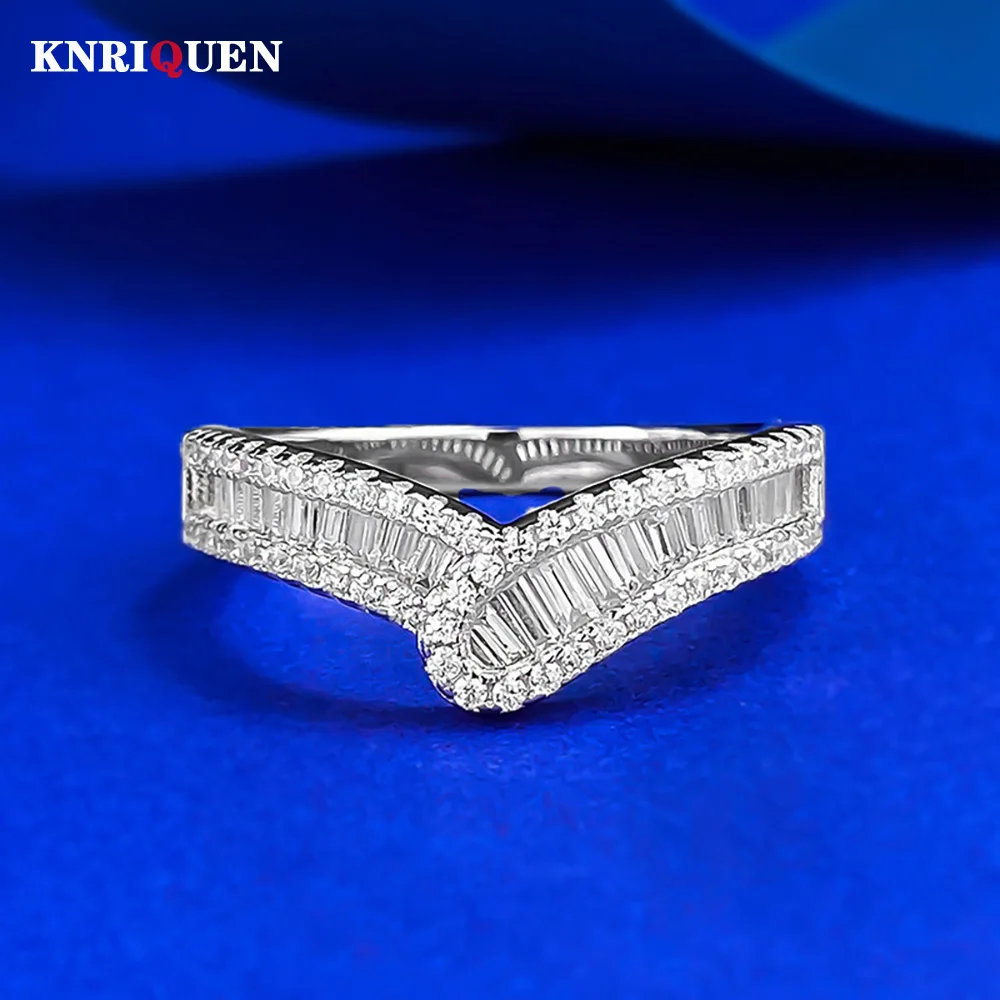 

Shining V-shaped 925 Solid Silver High Carbon Diamond Rings for Women Luxury Wedding Engagement Band Party Fine Jewelry Gift