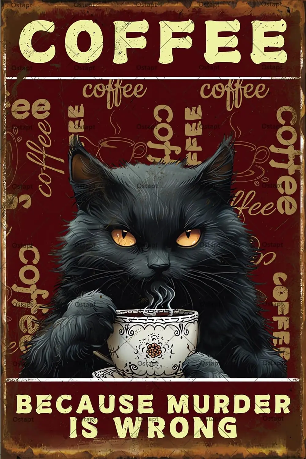 1p,Black Cat Metal Signs Coffee Signs Kitchen Signs For Coffee Bar Coffee Station Kitchen Bar Pub Tin Signs Funny Wall Decor Hom