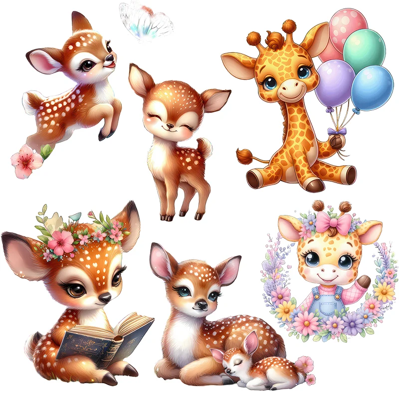 Three Ratels QB67 lovely deer and giraffe cartoon animal wall stickers for home decoration