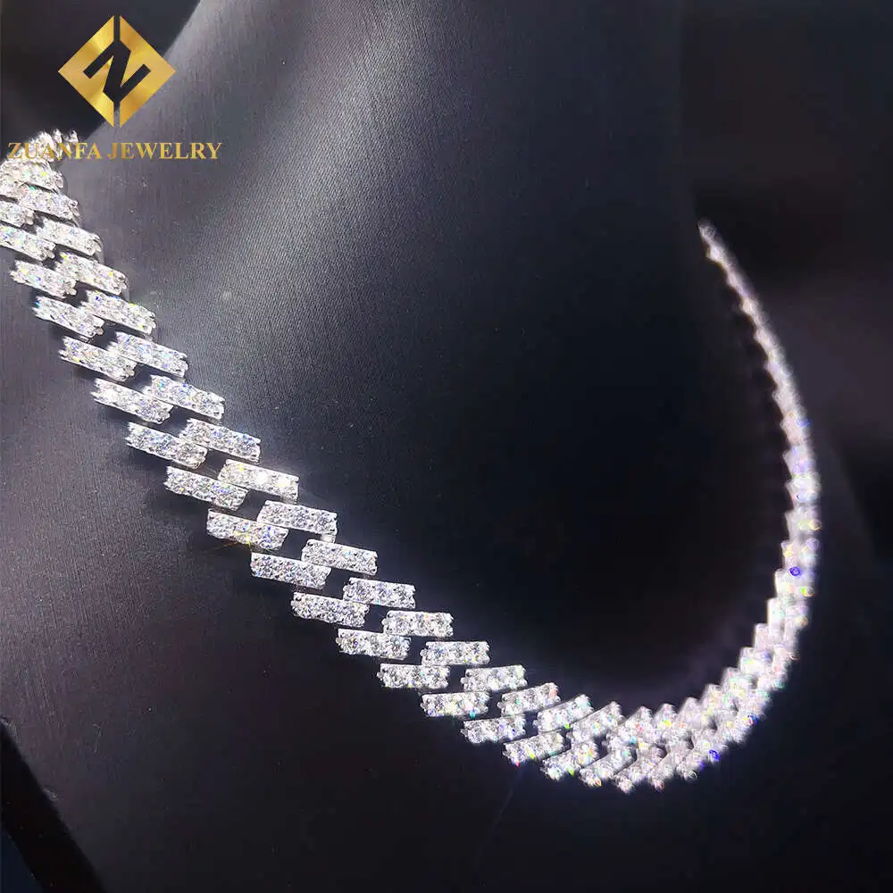 Luxury Silver Cuban Link Chain Zuanfa Jewelry Pass Diamond Tester Gra Vvs Moissanite Cuban Link Chain.