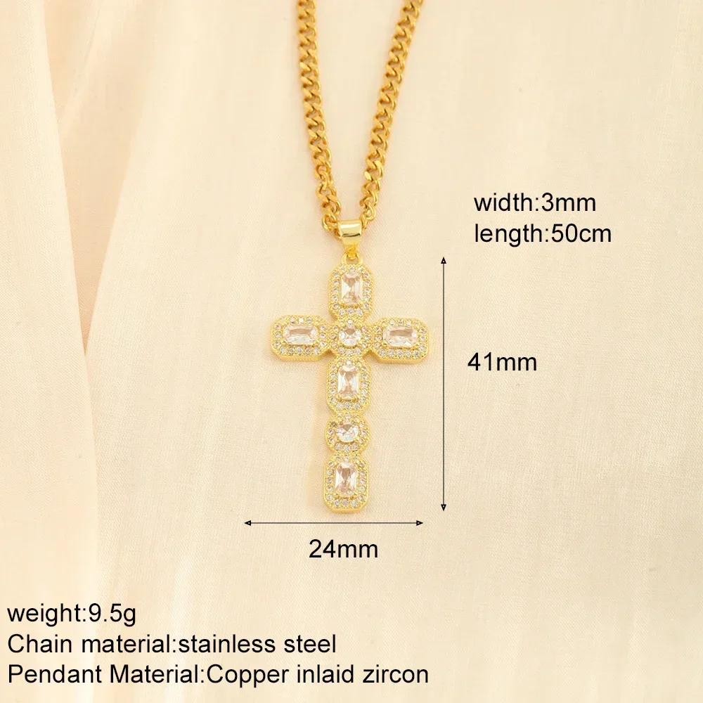 Cross charm Women's Pendant Collar Gold Color Our Lady Choker Jesus Naszyjnik dla kobiet Długi łańcuch ze stali nierdzewnej luksusowa biżuteria