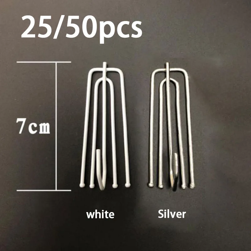White Silver Metal Four Fork Curtain Tape Hook Cloth Ring Clamp Tracks DIY Single Hook Home Window Decor Curtain Accessory D4