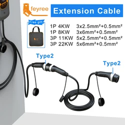 Cable de carga feyree EV 16A/32A 4kW/8kW/11kW/22kW Cable para vehículo eléctrico 5M tipo 2 estación de carga EVSE enchufe hembra a macho