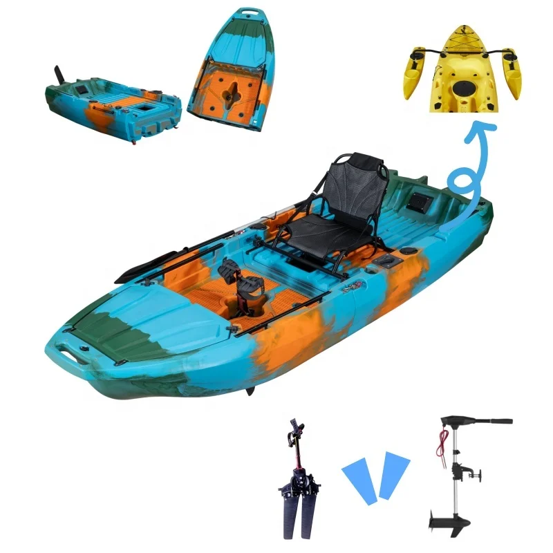 2025 New Trend 2pcs Motorized Kayak Modular Kayak Removable Fin Kayak with Large Fish Storage and Sea Fishing Wheel