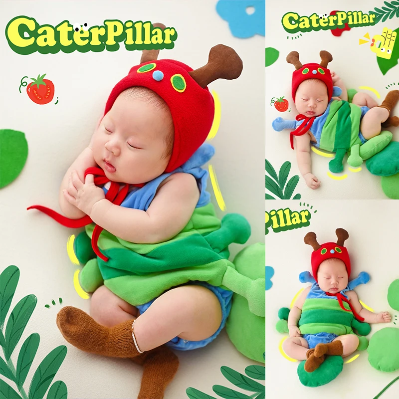 Baby Boy Animal Clothing For Photo Soft Green Caterpillar Tail Decorative Props Newborn Photography Rompers Accessories