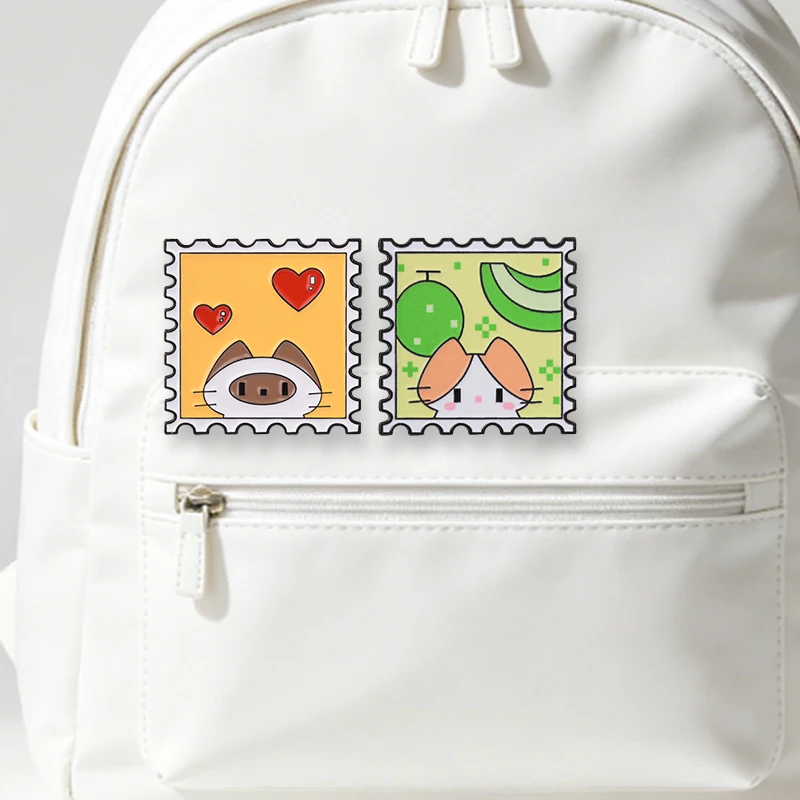 Siamese And Calico Cat Retro Stamp Cartoon Badge Cute Postal Stamp Cat Enamel Pin Bag Clothes Brooches Jewelry Gift for Friends