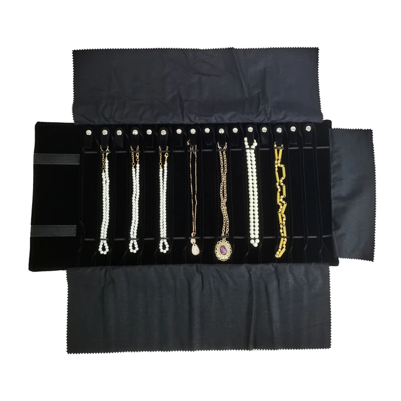 Jewelry Necklace Anti-Winding Storage Roll Bag Pu Flannelette with Embroidered Necklace Collection Bag