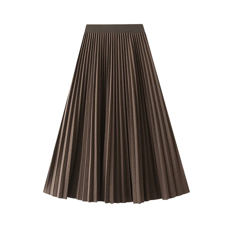 2024 women's elastic A-line skirt, mid length organ skirt, hot pressed diamond pleated skirt, half skirt, autumn and winter new