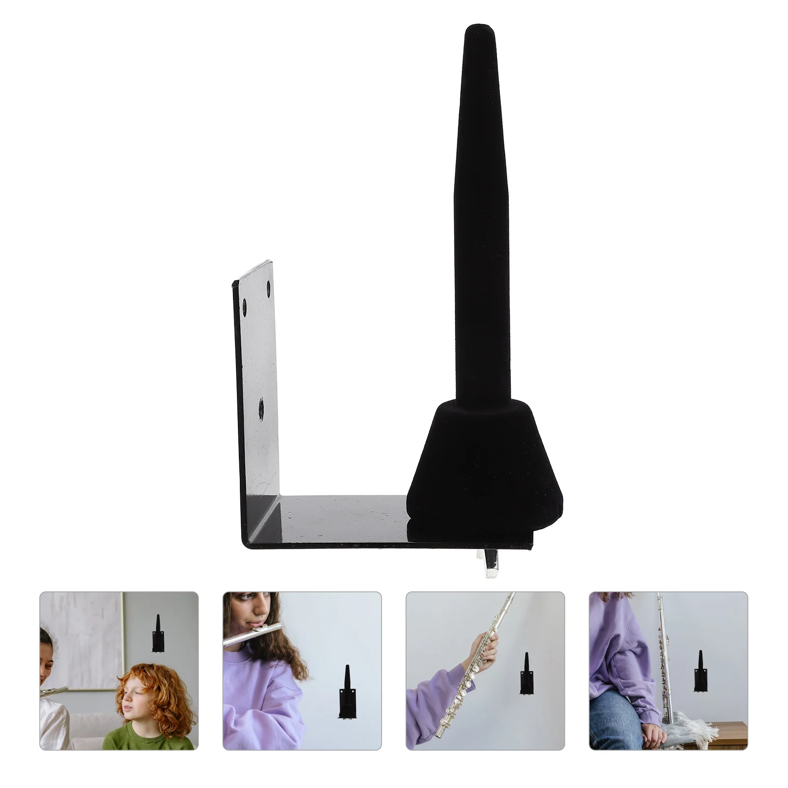 

1 Set Black Pipe Flute Clarinet Display Holder Wall Mounted Durable Metal Bracket Scratches Resistant Easy Install Flute Rack