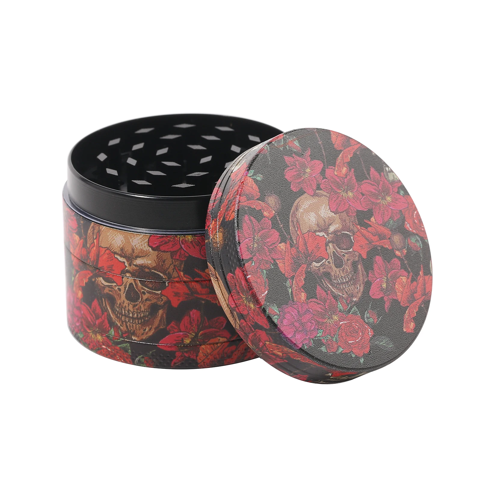 2inch/50mm Skeleton and Flowers Themed Metal Herb Grinder
