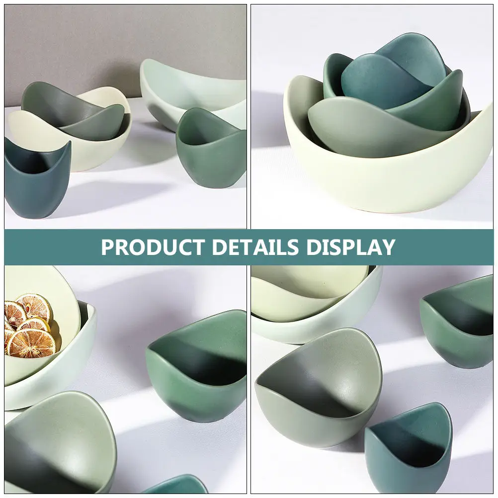 3Pcs Lotus Flower Ceramic Bowls Plates Set Fine Workmanship Multipurpose Dessert Fruit Snack Serving Plates Household Plate