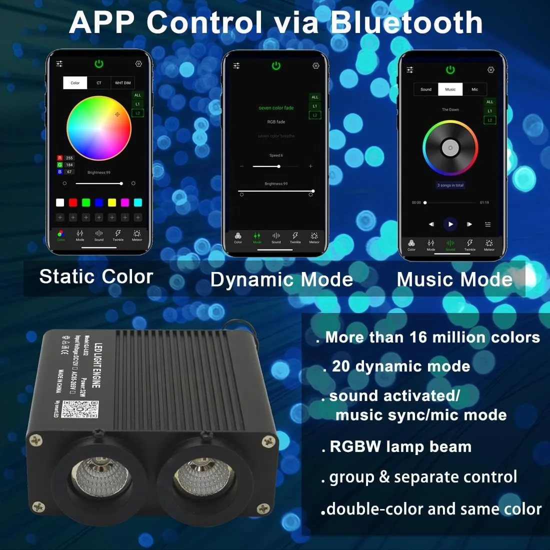 32W Dual Color Fiber Optic Light Source RGBW Light Box Engine Remote Control Replacement For Car Home Star Ceiling Headliner Kit
