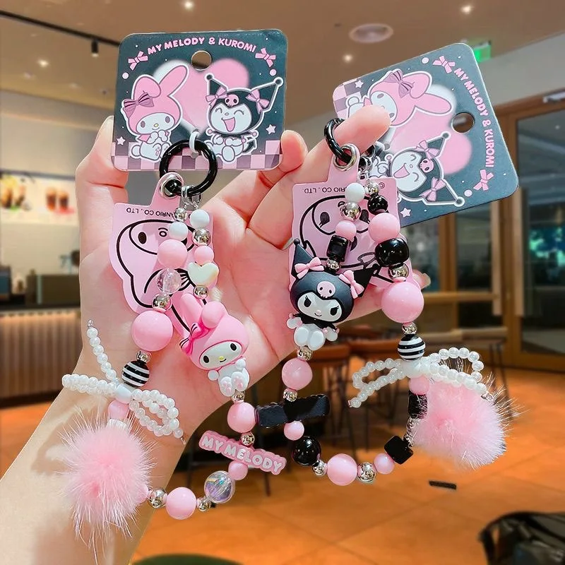 

Kawai Phone Chain My Melody Pink Bead Chain Kuromi Backpack Keychain Cute Cartoon Creative Design Home Furnishings Girl Giftsn