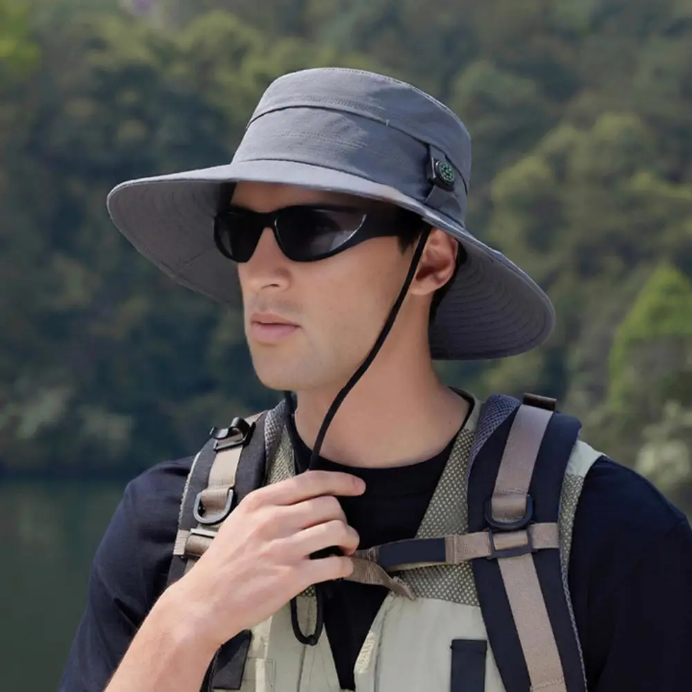 

Fisherman Hat Adjustable Size Wide Brim Quick Drying Bucket Hat with Compass Design Foldable Outdoor Sun Protection Fishing Hat
