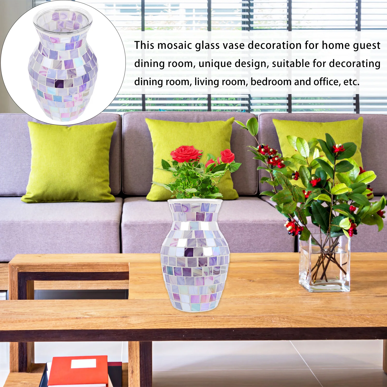 

1Pcs Mosaic Glass Flower Vase Nordic Style Colorful Floral Container for Desktop Creative Glass Vase Floral Container