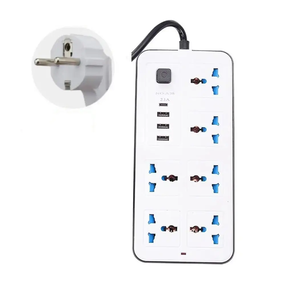 

Multiprise Power Multi Tap 2m Extension Cord 6 AC Sockets & 3 USB Outlet Power Strip EU US UK Power Button Safe