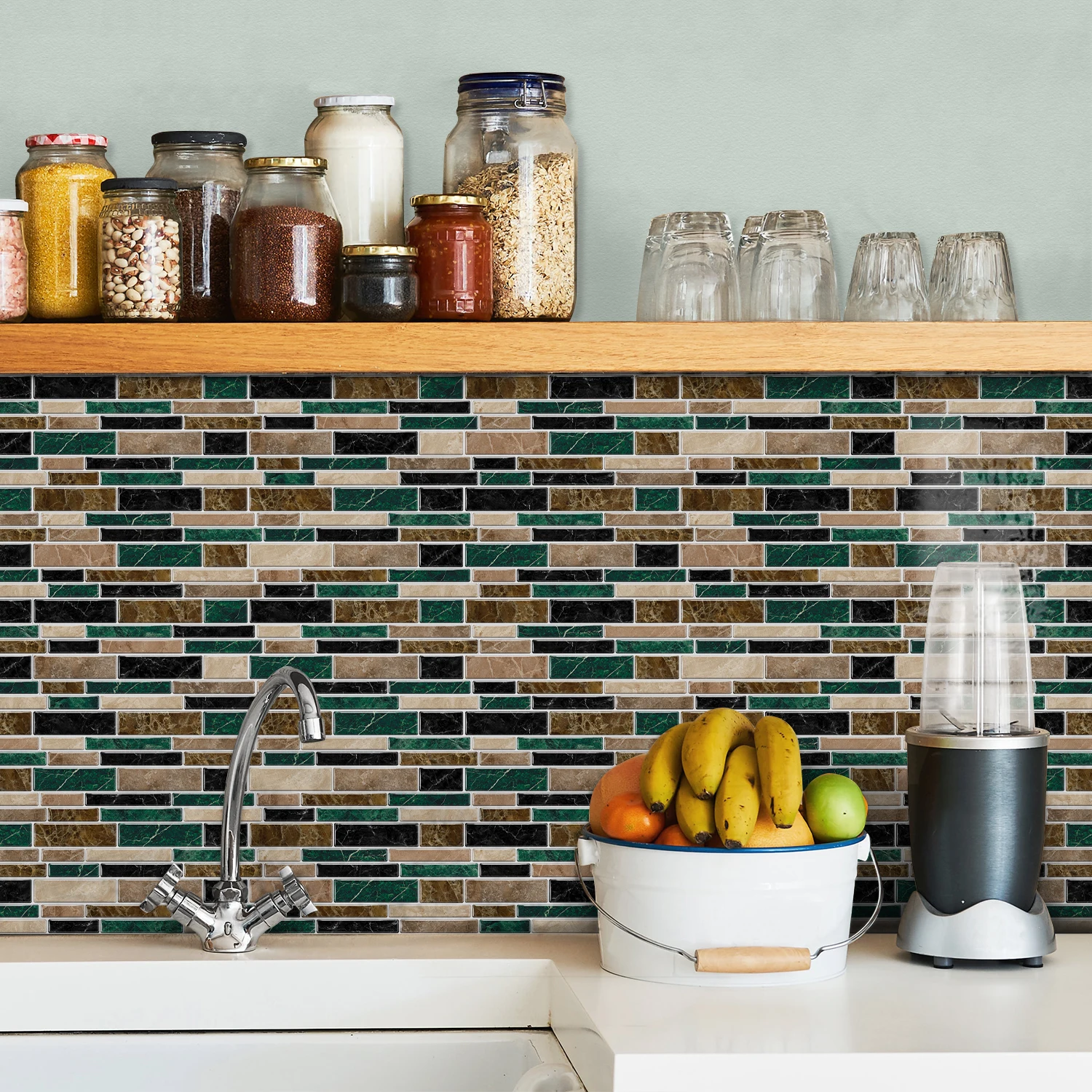 (6/12/24/48 PCS)Self-Adhesive Marble Mosaic Wall Stickers, Easy to Cut & Install, HD Pattern