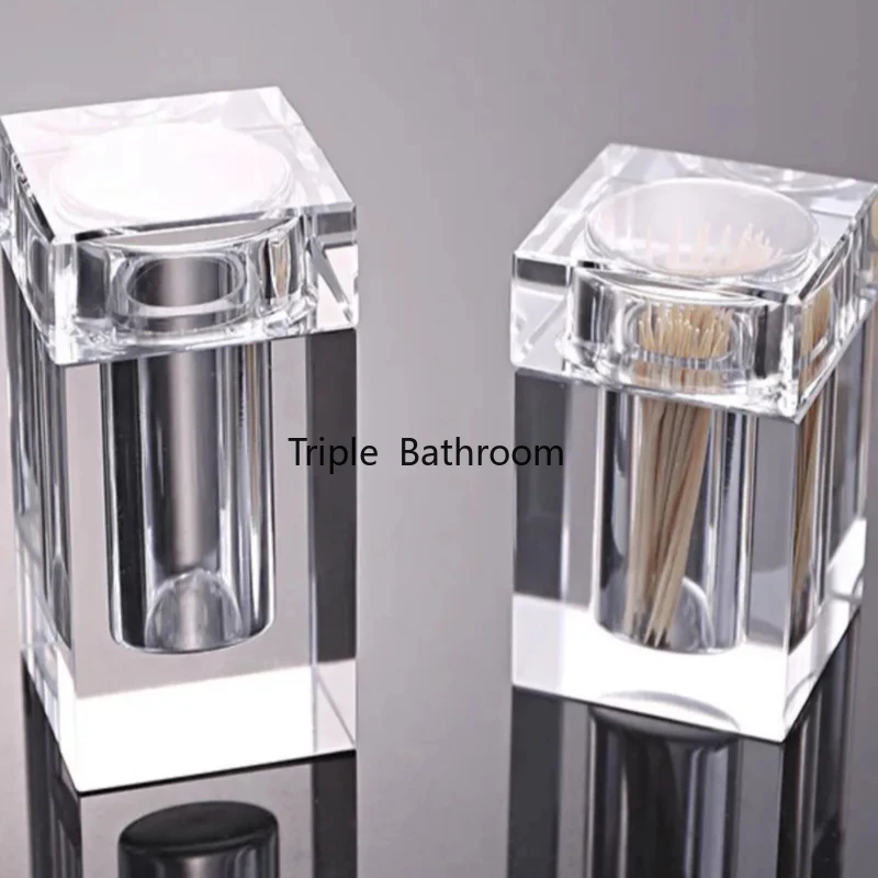 Creative Amber Crystal Glass Toothpick Box High-end Household Cotton Swab Floss Barrel Exquisite Square Transparent Storage Jar