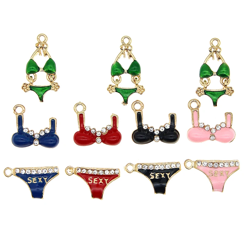 10pcs/lot Sexy Swimsuit Pendant Underwear Briefs Enamel Charms For Bracelet DIY Jewelry Keychain Findings Craft Gifts XL1455