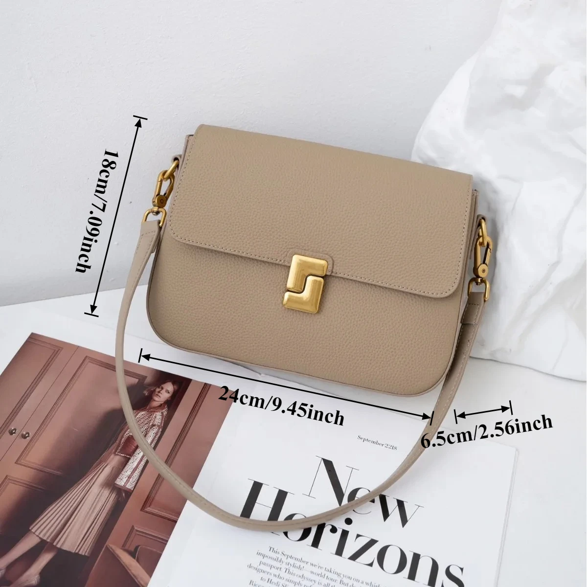 Women's Luxury Togo Leather Convertible Bag - Dual Strap Crossbody & Shoulder Purse for Everyday