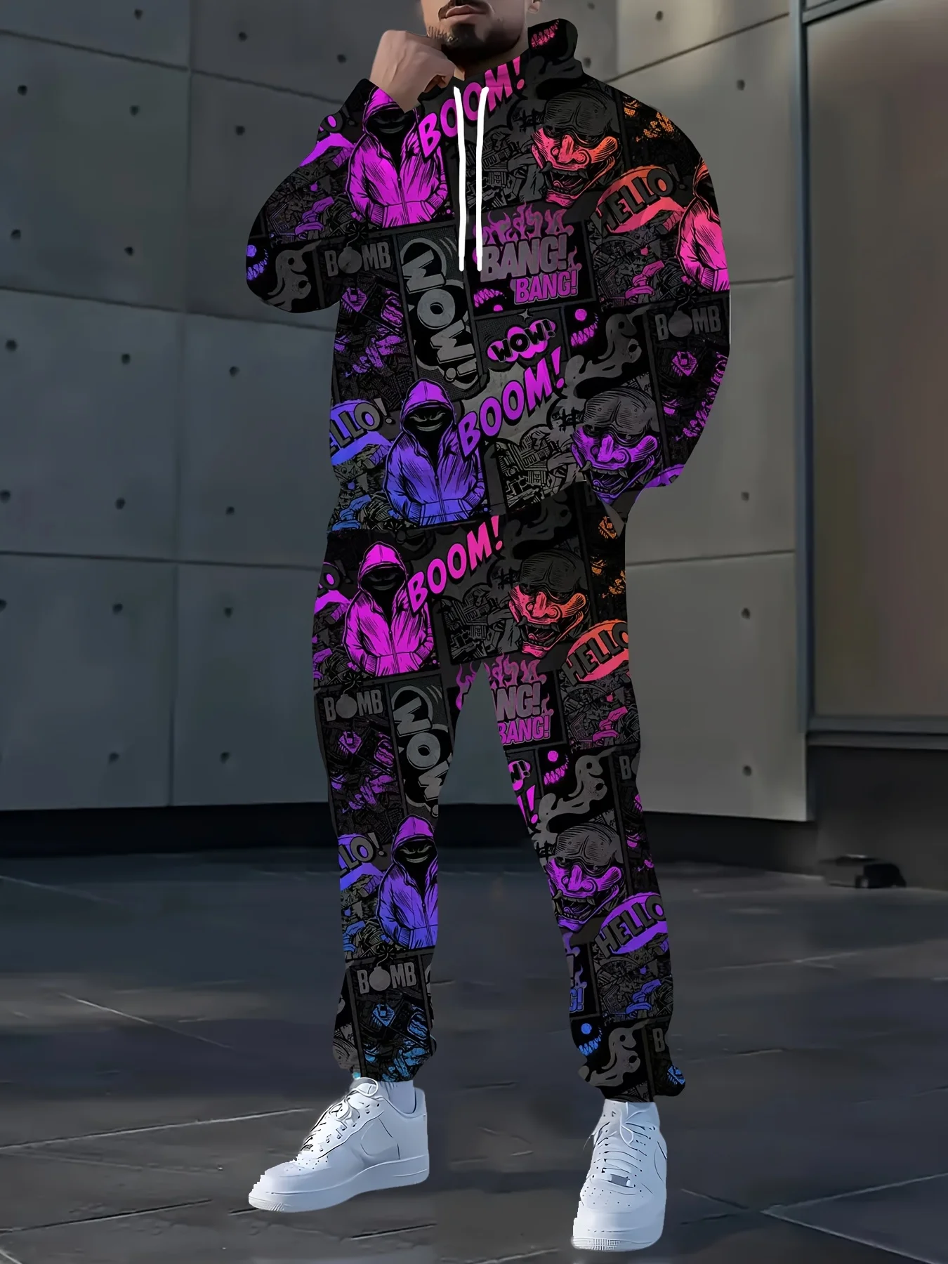 

Autumn Winter New Men's Tracksuit Set Street Hip Hop Trend Hoodie and Long Pants Suits Casual Outdoor Pullover Set Male Clothing