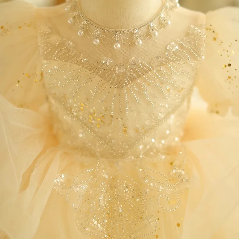 

Little Flower Girl Dress Forest Style High-End Girl's First Birthday Princess Dress Evening Dress Host Piano Performance Dress E