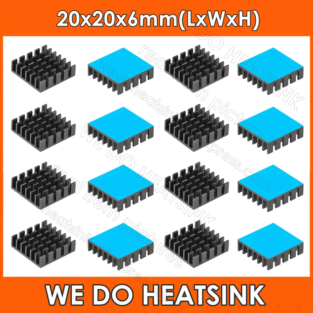 

Wholesale 20x20x6mm Black Anodized Aluminum Heatsink Radiator Cooler With Thermally Conductive Adhesive Transfer Pad Applied