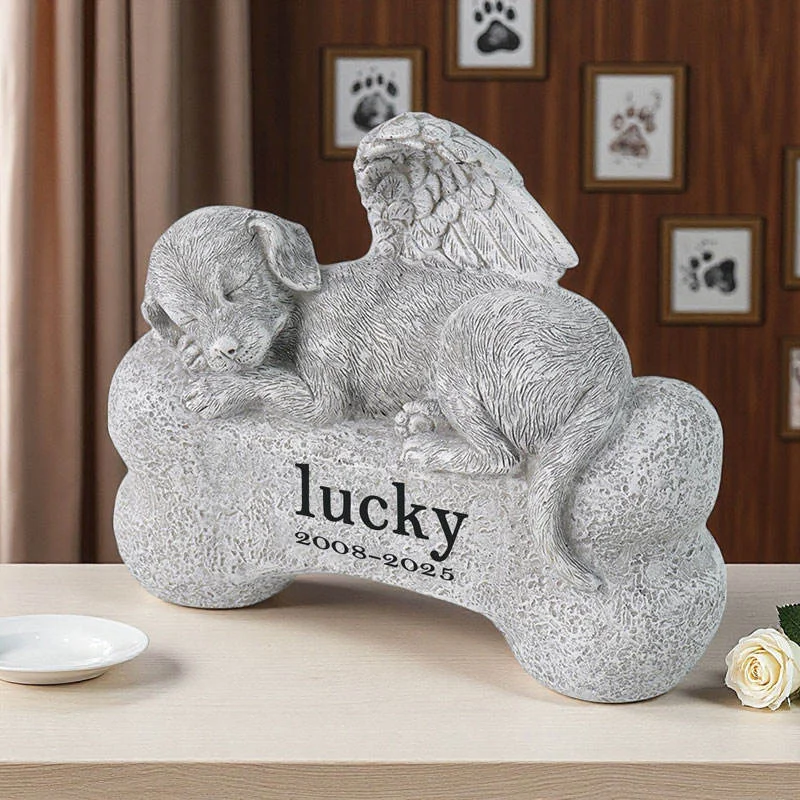 Pet Dog-Themed Animal Gray Resin Crafts Hand-painted Fashion Memorial Statue Angel-Winged Figurine Customizable Model
