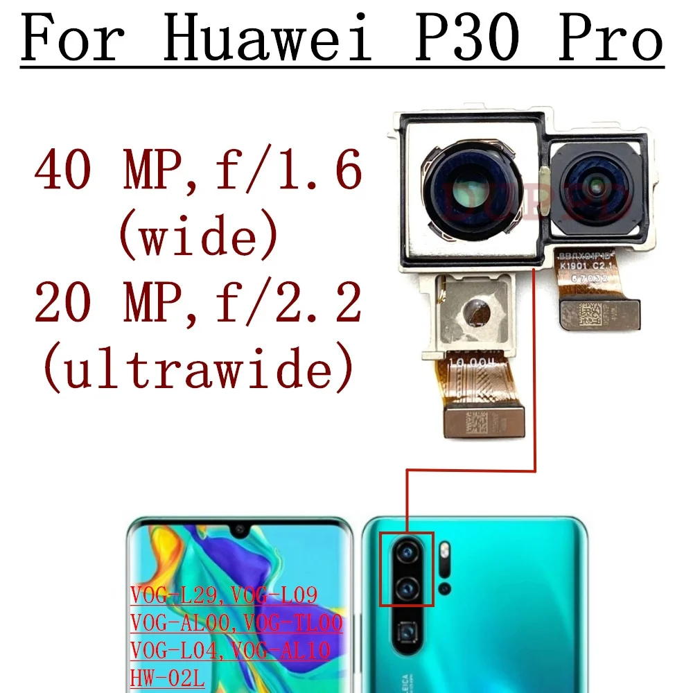 Huawei P30 Pro 용 후면 메인 전면 카메라, 정품 전면 셀카, 후면 카메라 모듈, 플렉스 교체 부품