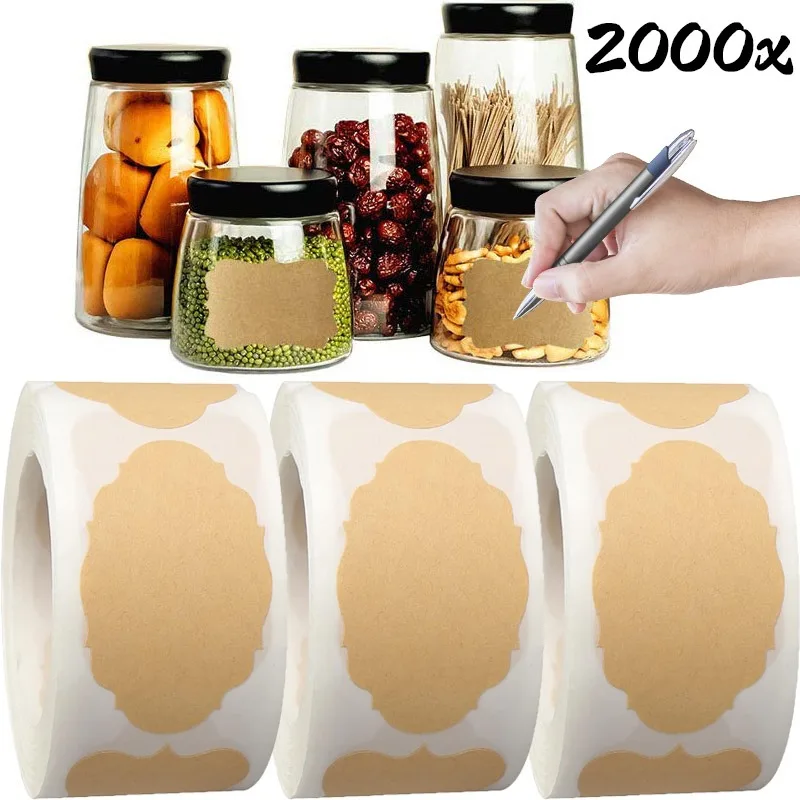 500-2000pcs Kraft Paper Stickers Self-adhesive DIY Making Food Glass Bottles Jar Name Labels Crafts Home Storage Label Decor