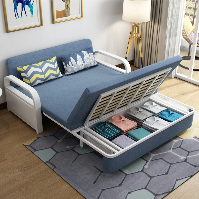 Storage sofa cum bed folding living room furniture sleeper cama couch sofa bed metal folding pull out bed