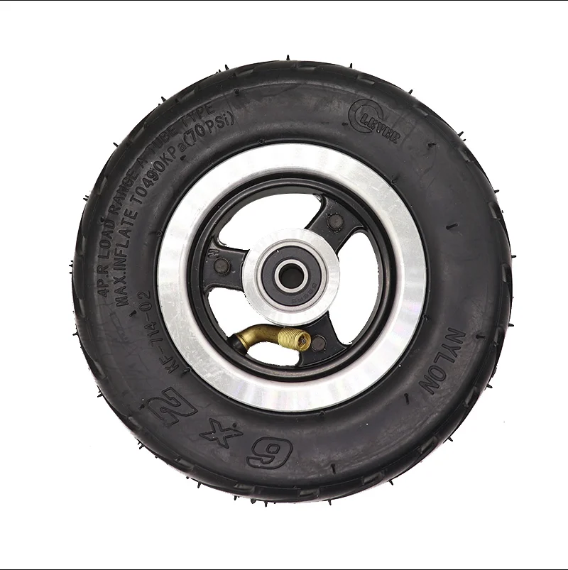 6 Inch Electric Scooter Wheel 6x2  With Air Tire Solid  Metal Hub 608 /628 Bearings 8/10mm Axle Hole Trolley Cart