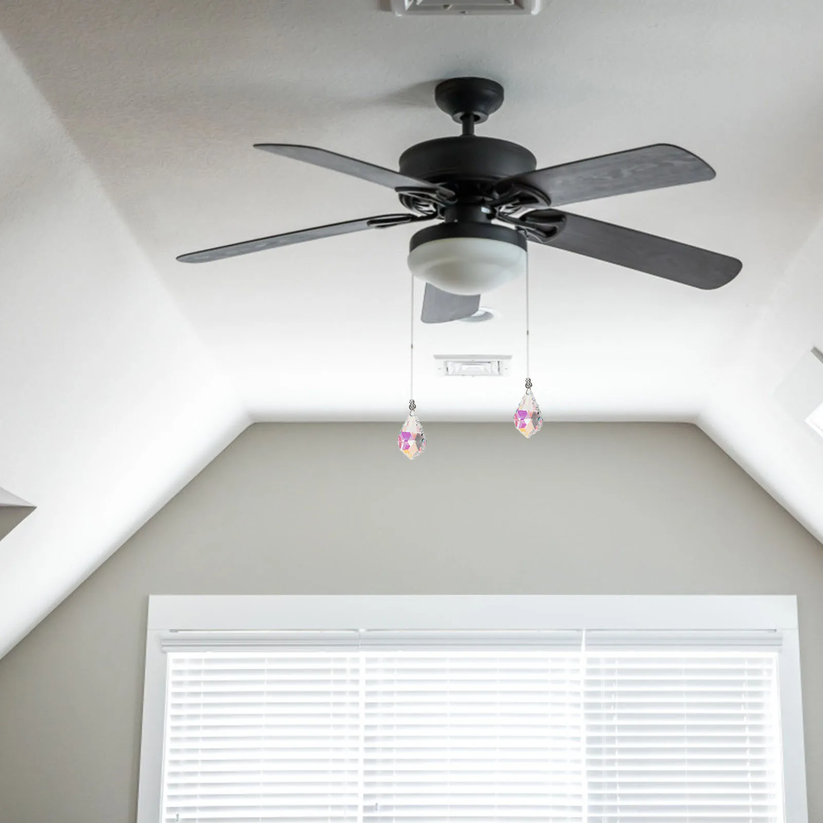 

2 Pcs Chain Crystal Lamp Hanging Chandelier Fan Pendants Ceiling White Decoration