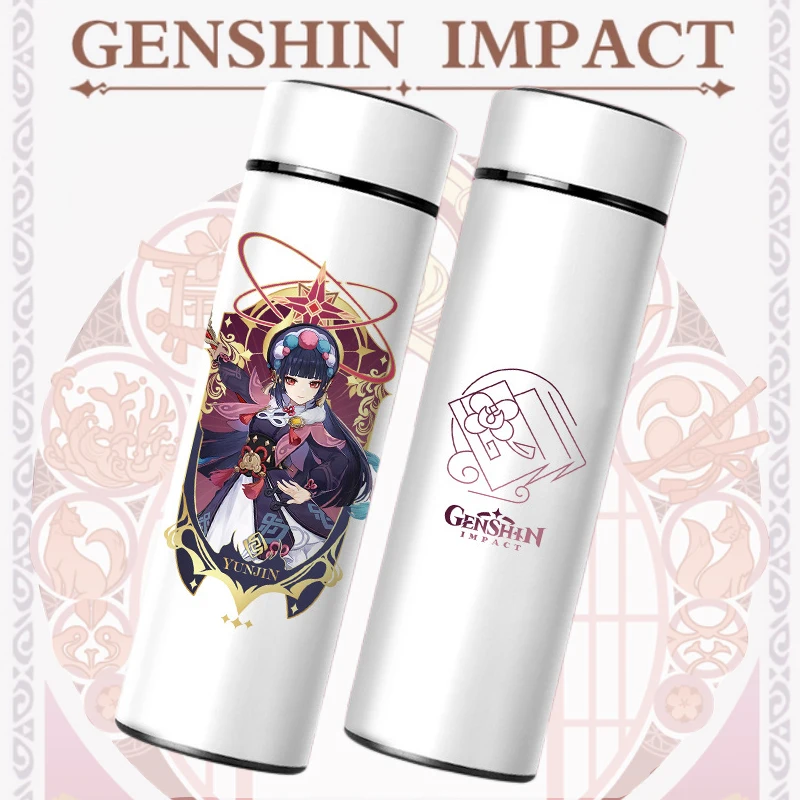 

Genshin Impact Thermos Water Bottles Hutao Klee Beelzebul Kawaii Insulated Bottles Temperature Display Vacuum Flask Anime Gifts