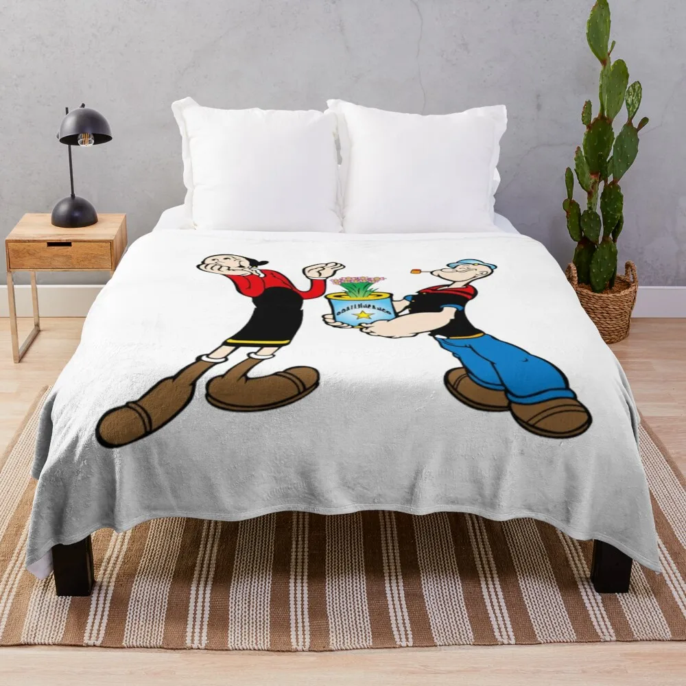 popeye and olive oyl sticker Classic Throw Blanket Loose for winter Sleeping Bag Flannel Fabric Blankets