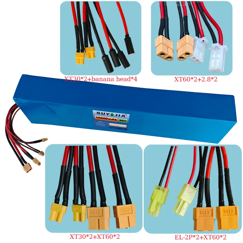 60V 18Ah 18650-16S6P Lithium Battery Pack with Built-in BNS Suitable for Electric Scooter Ebike High Power Rechargeable Battery