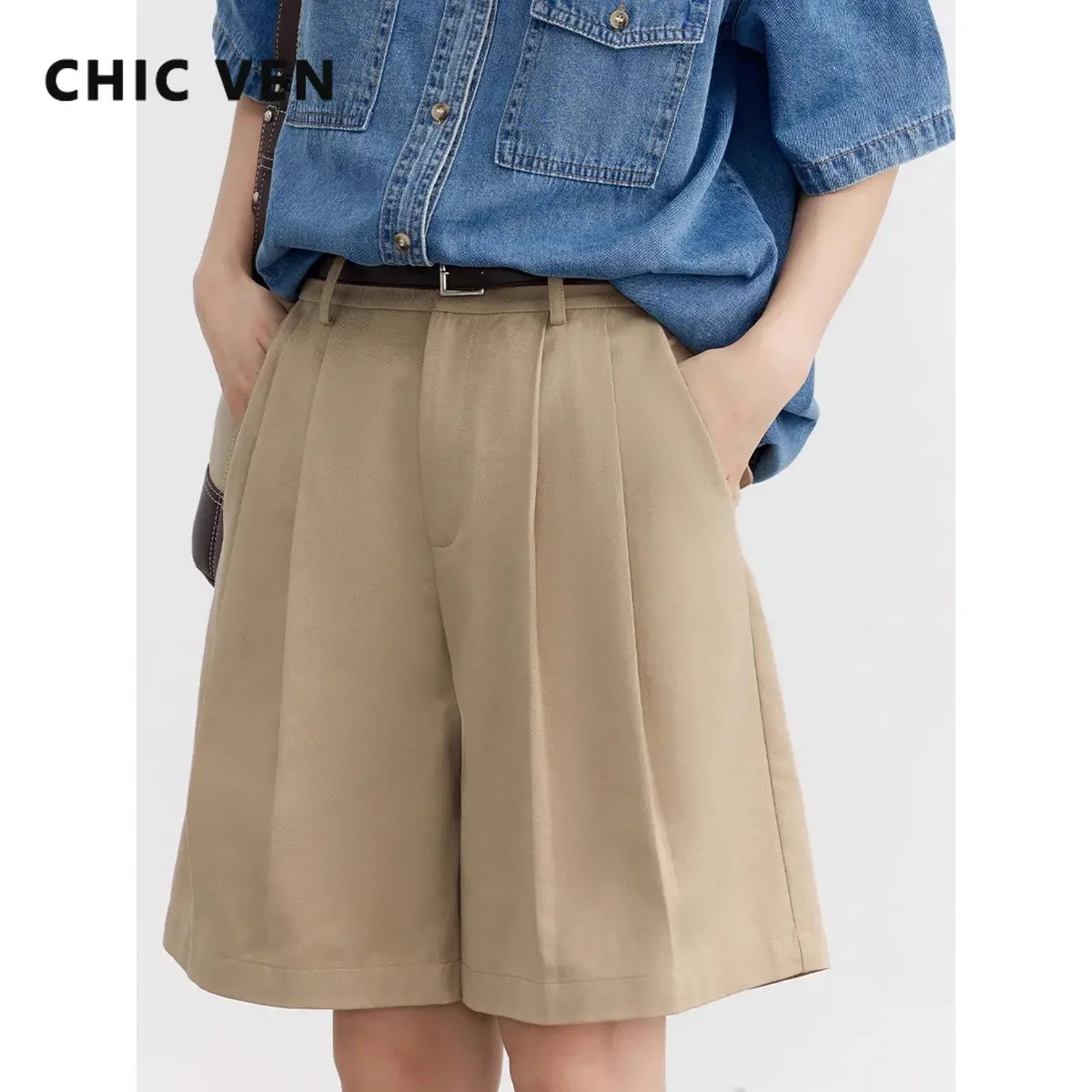 CHIC VEN Women Short Loose Casual Wide Leg Short Pants High Waisted Woman Short Trousers Summer 2023 Female Clothing