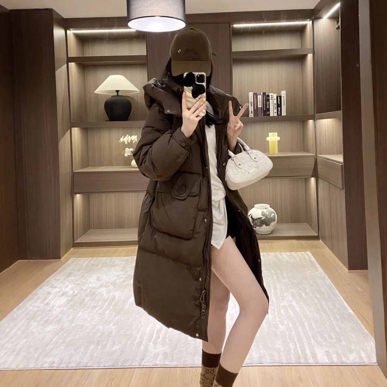 2026 Winter New Women's Down Jacket Loose Hooded Long Commuter Parker Down Jacket