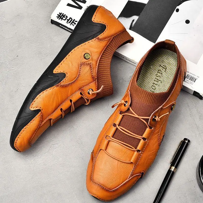 Genuine  Leather Men\'s Shoes Super Top Quality  Men  Italy Stles Cake Fashional  Wearing  Carved Sports Driving