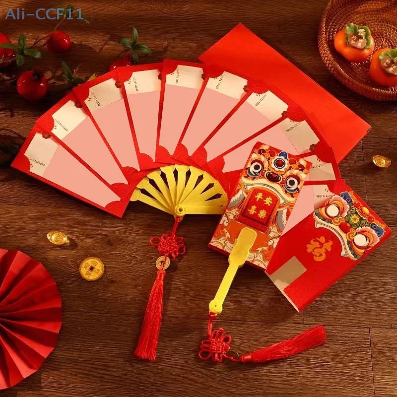 2025 Year Of The Snake New Year Fan Shape Red Envelopes Folding Red Envelope Best Wish Lucky Money Pockets Gifts