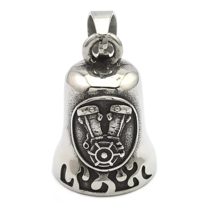 Retro punk angel wings motorcycle lucky bell necklace men\'s motorcycle rock trend cool jewelry